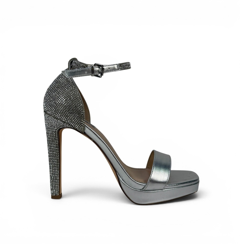Steve Madden Maisa Silver Rhinestone Platform Sandals Heels Womens 10 Square Toe
